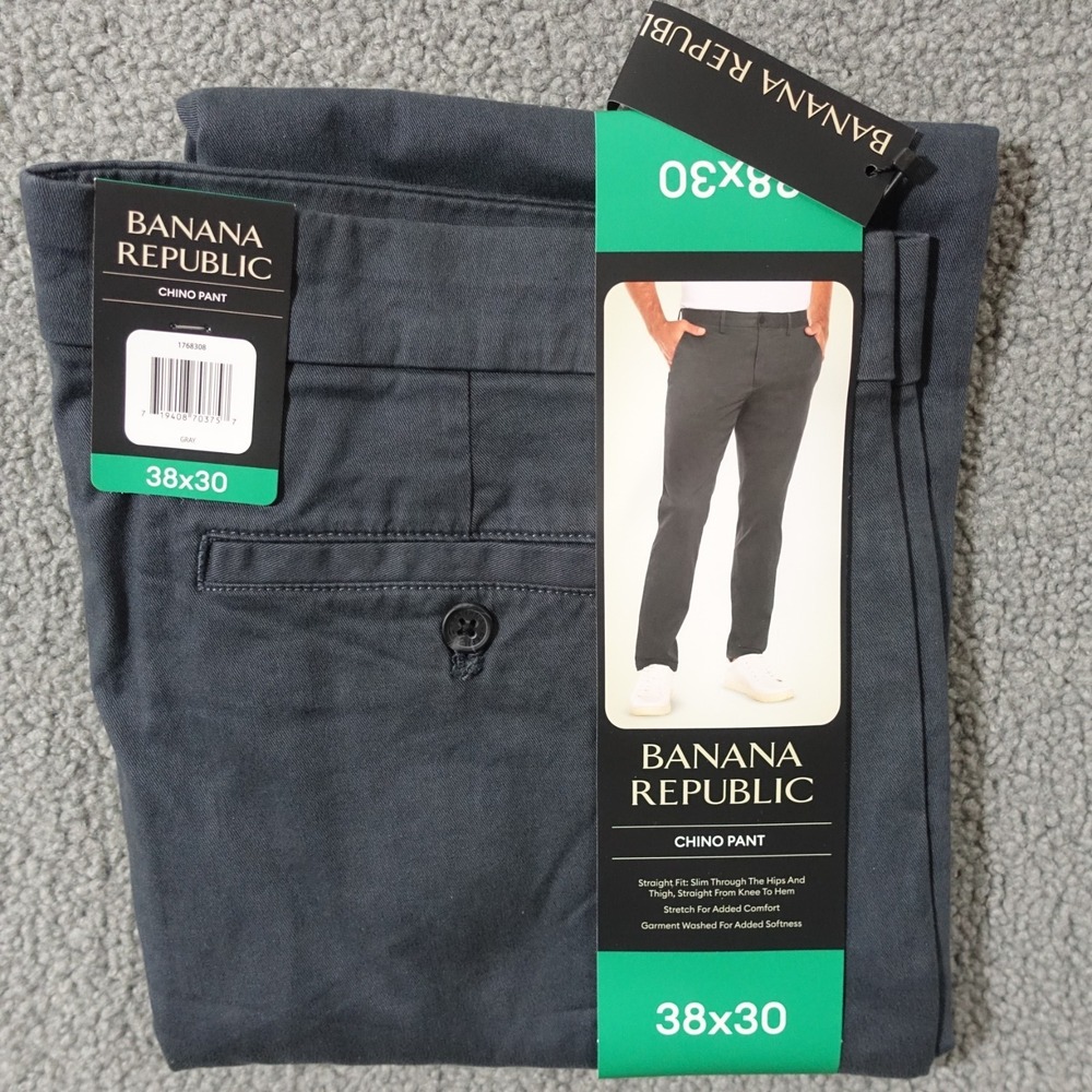 Banana Republic Chino Pants Men 38x30 Straight Fit Slim through Hip Thigh Gray - Picture 5 of 7